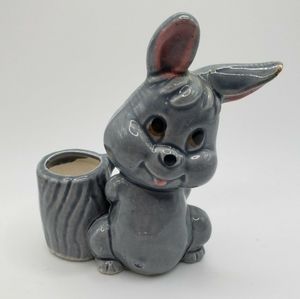 Vintage Ceramic Bunny Rabbit Kitchy Toothpick Holder